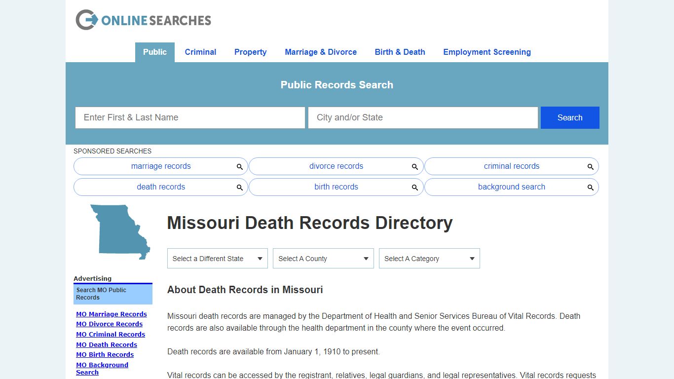 Missouri Death Records Search Directory
